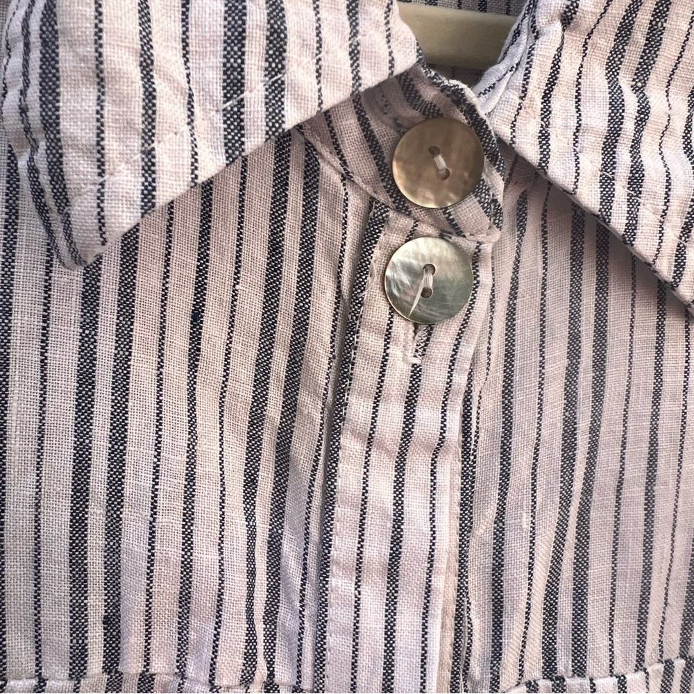 Le Paris Petit Linen Sleeveless Tunic Dress Pinstripe Button Down Size M - Picture 9 of 10